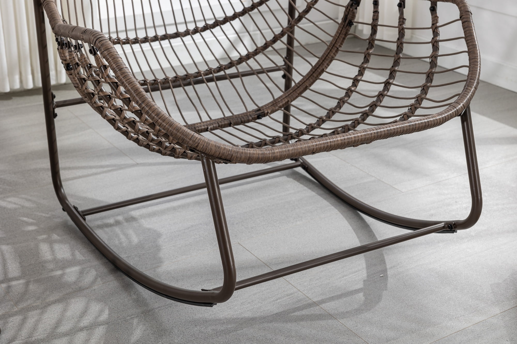 Outdoor Rattan Rocking Chair,Padded Cushion Rocker Recliner Chair Outdoor for Front Porch, Living Room, Patio, Garden