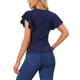thumbnail image 3 of Blusa Faux Wrap Inspire Chic para Mujer, Blusa Casual de Verano con Cuello en V y Mangas con Volantes, Talla XS, Azul Oscuro, 3 of 6