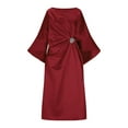 thumbnail image 4 of Mceream Robe Maxi en Satin à Manches Chauve-Souris pour Femmes Col Rond Taille Froncée Mariage Cocktail Soirée Formelle Grande Taille Rouge TTG, 4 of 8