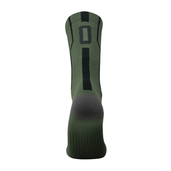 Mk Socks Player ID Jersey Number SINGLE Crew Sock - Military Green, Black (SINGLE-0, S)