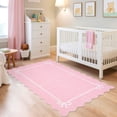 thumbnail image 4 of Nanan 3'x5' Scalloped Bow Border Area Rug, Modern Solid Washable Rug with Non Slip TPR Backing, Stain Resistant Low Pile Indoor Carpet Mat for Bedroom Hallway Nursery Decor, Pink, 4 of 7