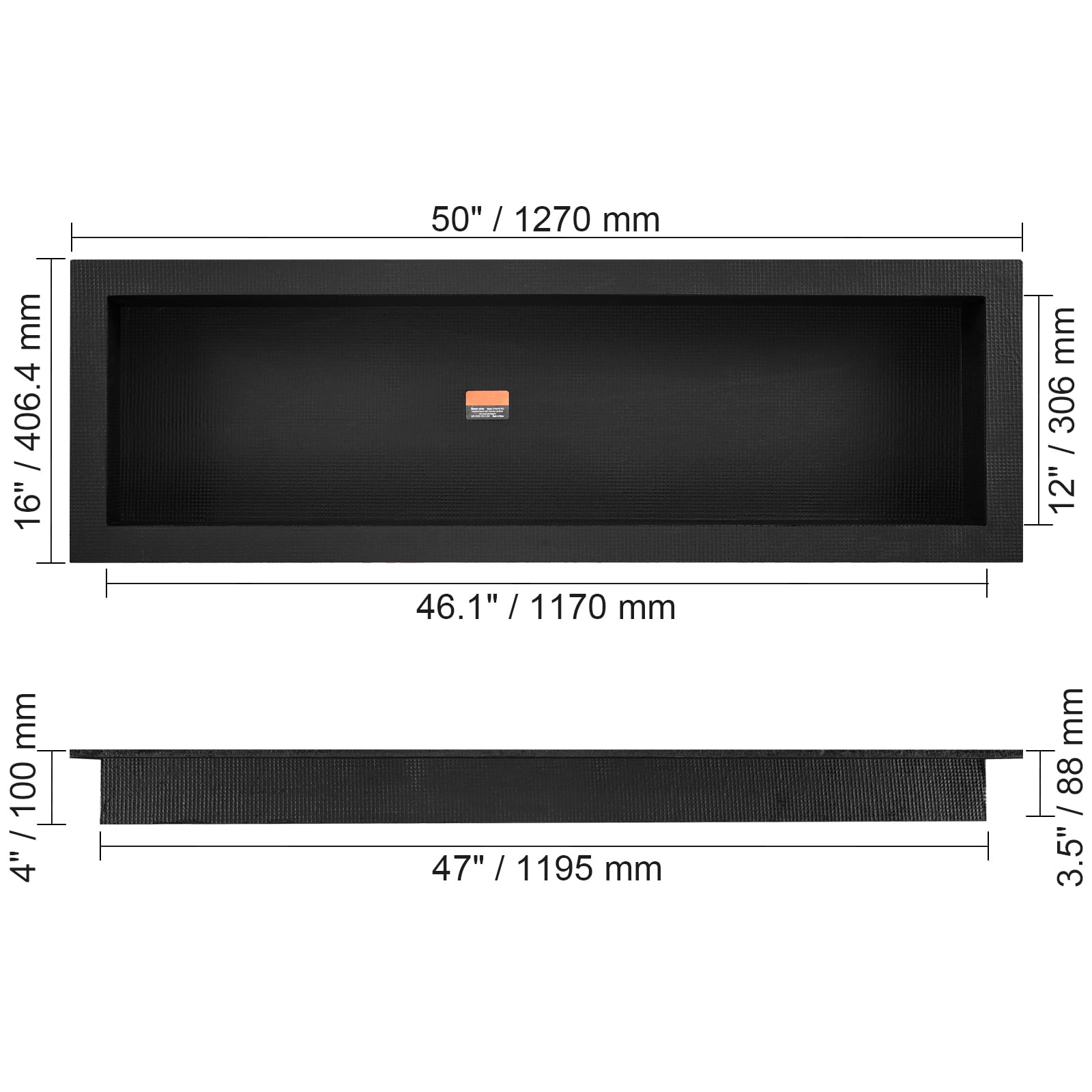 SKYSHALO Tile-Ready Shower Niche, 16" x 50", Single Shelf, Square Corner Design, Wall Recess for Sleek Soap & Shampoo Storage, Sealed for Enhanced Protection, Contemporary Black Finish for Bathrooms