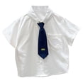 thumbnail image 4 of Odeerbi Camisa de Vestido de Algodón de Niños Con Corbata Carta Bordado de Manga Corta Uniforme Escolar Camisas Con Bolsillo, 4 of 8