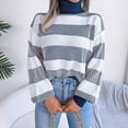 thumbnail image 2 of VALMASS Long Sleeve Crew Neck Color Block Winter Casual Knit Sweater Women (M, Blue), 2 of 8