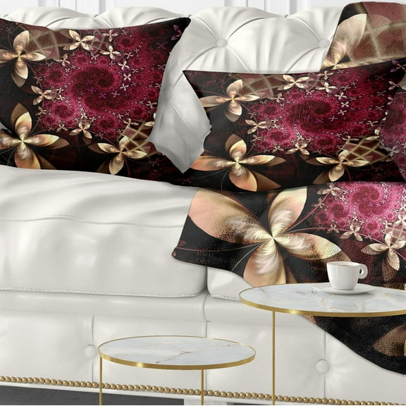 Designart Yellow and Red Fractal Flower Pattern - Abstract Throw Pillow - 12x20