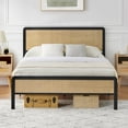 thumbnail image 4 of 2024 New Simple Style Bed Frame with Rattan Headboard and Footboard, Platform Full Bed Frame with Safe Rounded Corners, Strong Metal Slats Support, Mattress Foundation, Noise-Free, 4 of 9