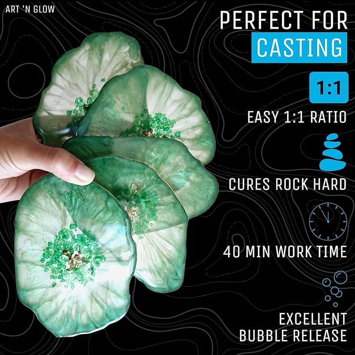 Art ‘N Glow Epoxy Resin for Clear Casting and Coating - 16 Ounce Kit - Perfect for Molds, Crafts, Tumblers, Jewelry, Wood - Food Safe,Bubble Free