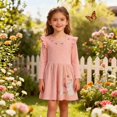 thumbnail image 2 of School Uniforms for Girls Ruffle Long Sleeve Crew Neck Cartoon Print Dress Back-To-School Girls Dresses 2 Years, 2 of 6