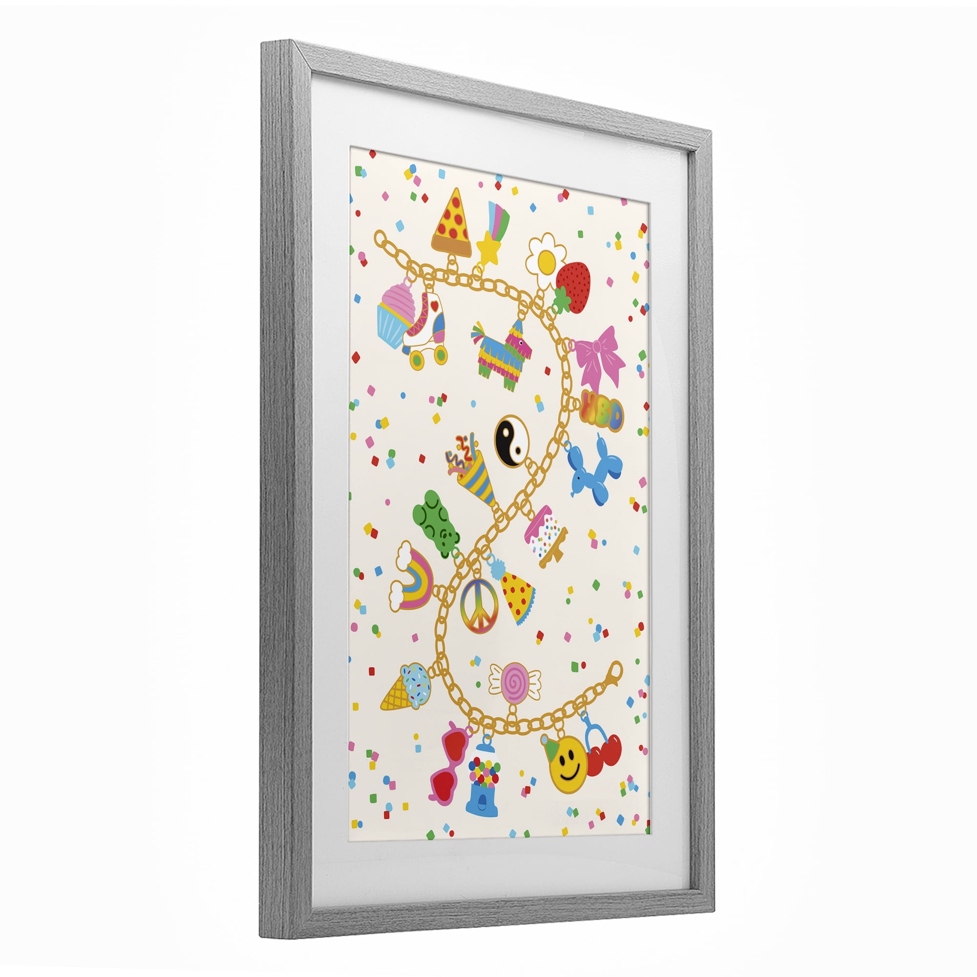 Stupell Industries Playful Party Charm Bracelet Gray Framed Print Under Glass, design by Nadia Hassan