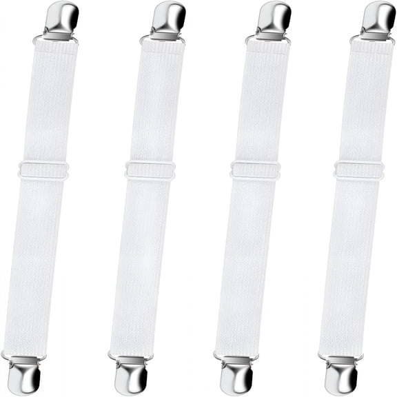 XIBUFE 4 Pcs Bed Sheet Straps, Adjustable Elastic Fitted Sheet Corner Holders, Non-Slip Fasteners for Crib to King Size Beds