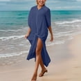 thumbnail image 2 of TARIENDY Cover Ups for Swimwear Women Cotton Button Down Maxi Shirts Dress Lightweight Bikini Bathing Suit Cover Up Loose Beach Coverups Navy Free Size, 2 of 10