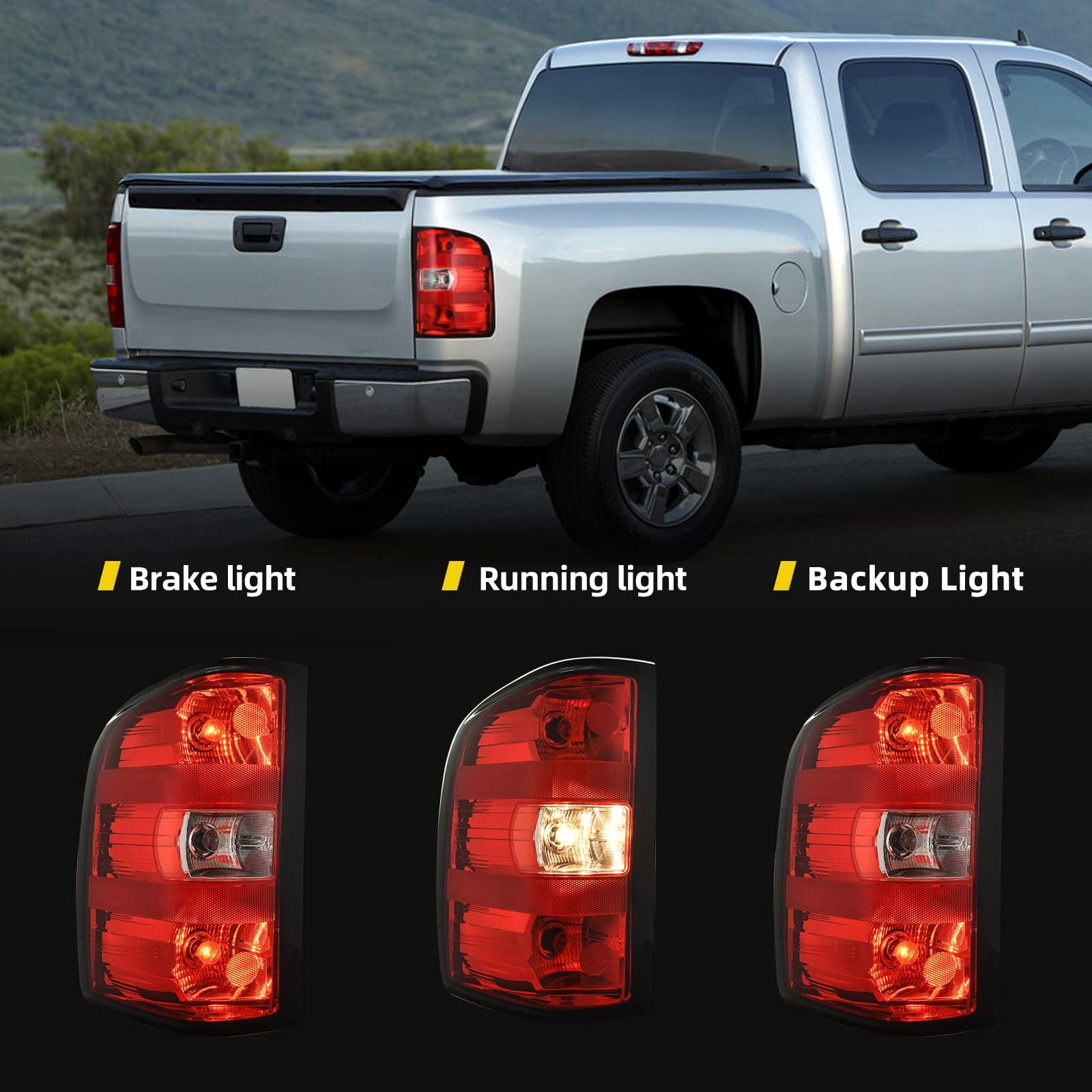 RVNI For 2007-2013 Chevy Silverado 1500 2500HD 3500HD Tail Lights Replacement Lamps