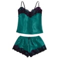 thumbnail image 4 of Wxolcjlv Womens Solid Satin Pajama Set Lace Spaghetti Strap Top Shorts Sleepwear Nightwear, 4 of 5