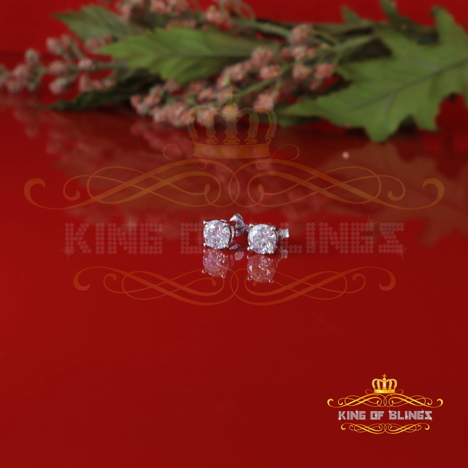 10k Real White Gold with 3.00ct Round VVS 'D' Color Moissanite Stud Earrings