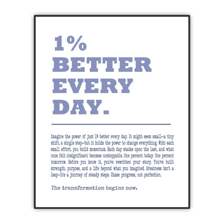 Motivational Wall Art Print 1% Better Every Day Quote Inspirational Office & Classroom Decor Motivation Poster for Women Men Kids Unframed Print (8 x10 )