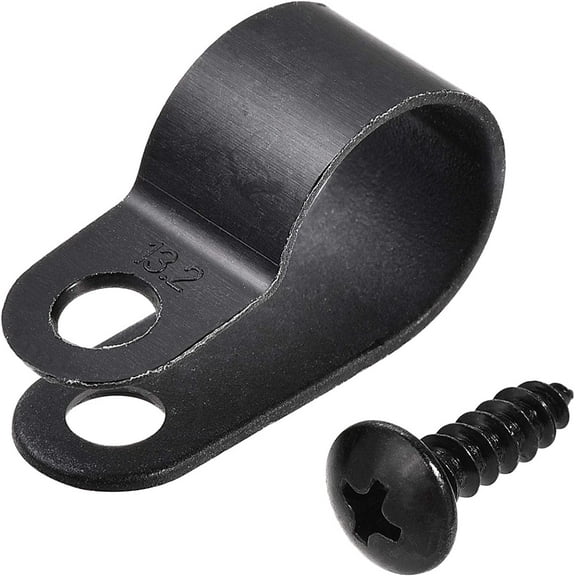 13.2mm Nylon R Type Cable Clip Wire Clamp with Screws Black 50pcs
