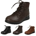 thumbnail image 2 of XIMIN Men Women Fall Boots High Top Vintage Leather Ankle Boots Cam Moccasin Toe Chukka Lace-Up Flat Boot Arch Support Comfy Outdoor Anti-Slip Walking Booties, 2 of 7