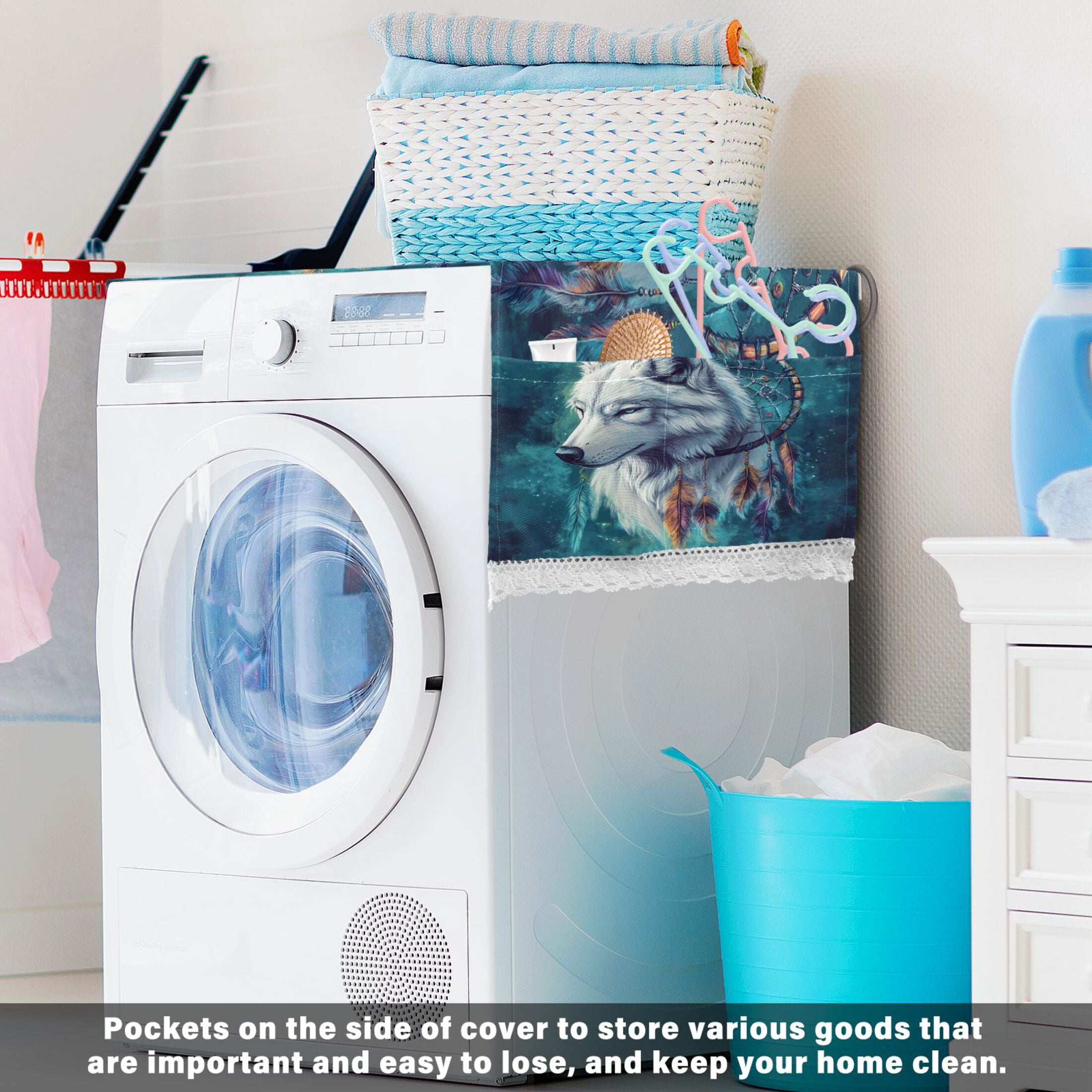 WOBOGO Wolf King Dreamcatcher Washing Machine Cloth Dryer Refrigerator Top Cover Protective Non-Slip Mat For Kitchen Laundry