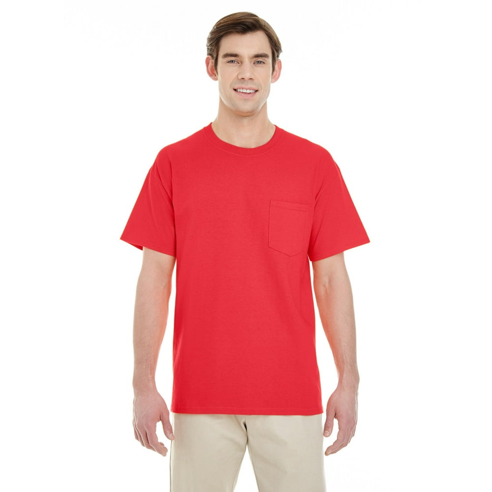 Gildan - The Gildan Adult Heavy Cotton 53 oz Pocket T-Shirt - RED - S ...