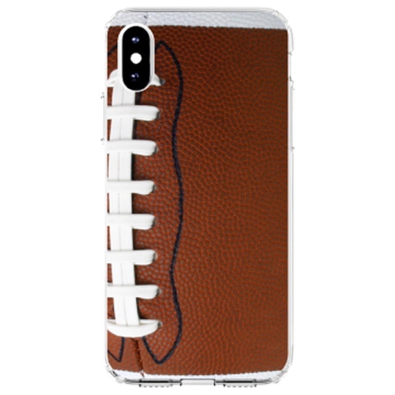 DistinctInk Clear Shockproof Hybrid Case for iPhone X / XS (5.8" Screen) - TPU Bumper, Acrylic Back, Tempered Glass Screen Protector - Football Texture Photo Laces