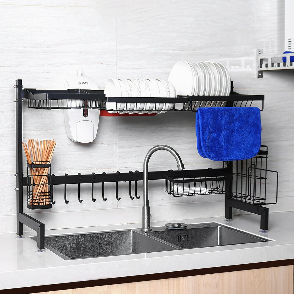 2 Layer Stainless Steel Dish Rack Holder Drying Drainer Over Sink