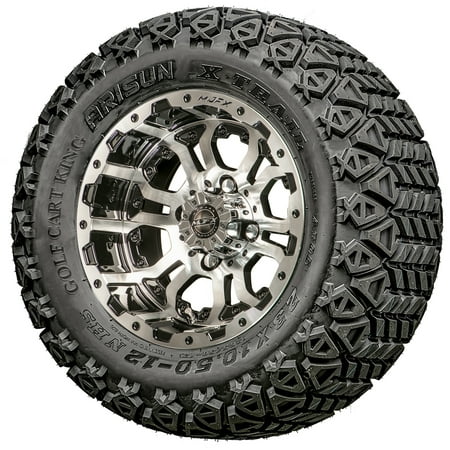 12" Madjax Omega Machined Black Golf Cart Wheels and All-Terrain Tires Combo