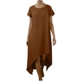 thumbnail image 1 of Nuoqisi Robe d'Été pour Femmes à Manches Courtes, Décontractée, Coupe Ample, Longue en Coton, Col Rond, Boutons, Ourlet Irrégulier, Robe Maxi de Printemps pour la Plage, 1 of 7