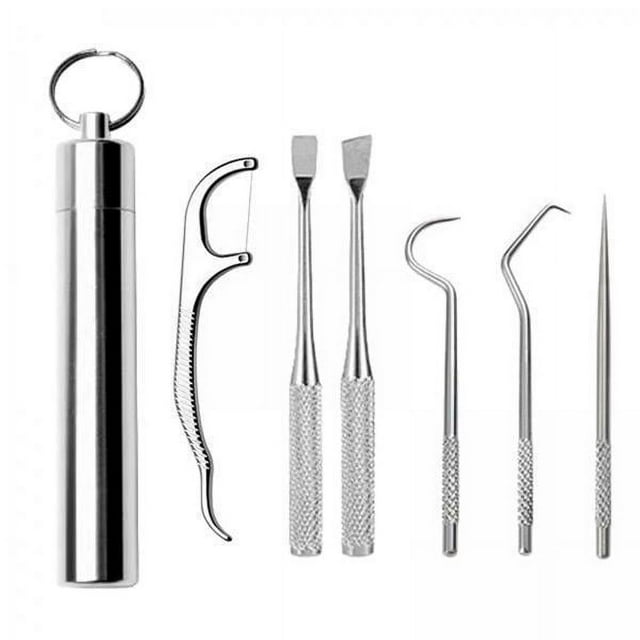 Kit De Palillos De Dientes De Acero Inoxidable 6x Con Soporte Impermeable Para Uso Diario En Viajes
