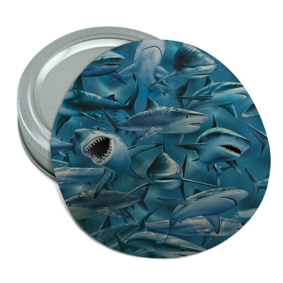 Shark Feeding Frenzy Great White Diving Pattern Round Rubber Non-Slip Jar Gripper Lid Opener