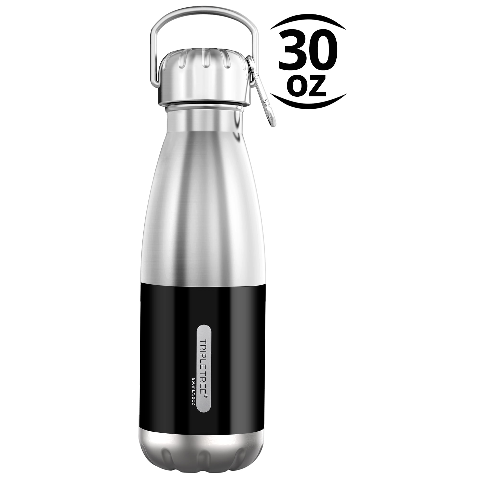 TRIPLE TREE Vacuum Insulated Stainless Steel Water Bottle-Scratch Resistance & Eco-Friendly for Outdoor Sports Black Color 850 ML/ 30 OZ Double Walled Construction Bottle 850 ML/ 30 OZ Double Walled Construction Bottle
