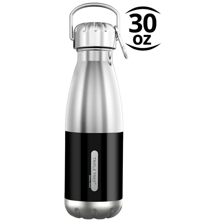 Triple Tree 34 oz Silver Stainless Steel Water Bottle with Wide Mouth Lid,  34 oz