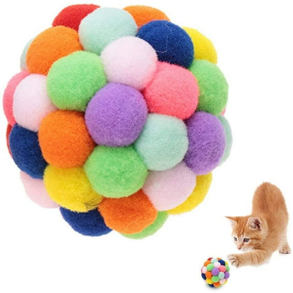 Chat Balles Colorées, Balle Rebondissante Chat Coloré Balle pour Chat Jouet Chaton Balle en Peluche Jouet à Mâcher Faite à La Main Balle Chat Balle pour Chat Chaton Chats Chien(M)