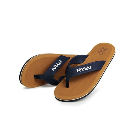 

UKAP Mens Thongs Slipper Slip On Beach Shoe Summer Flip-flops Cozy Casual Shoes Men s Slippers Clip Toe Anti-slip Blue Khaki 8.5-9