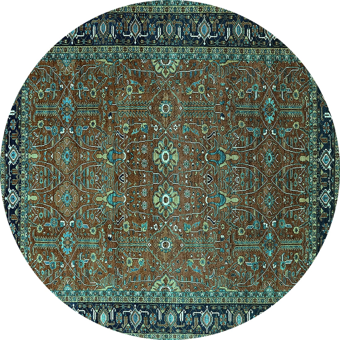 Ahgly Company Machine Washable Indoor Round Oriental Turquoise Blue ...