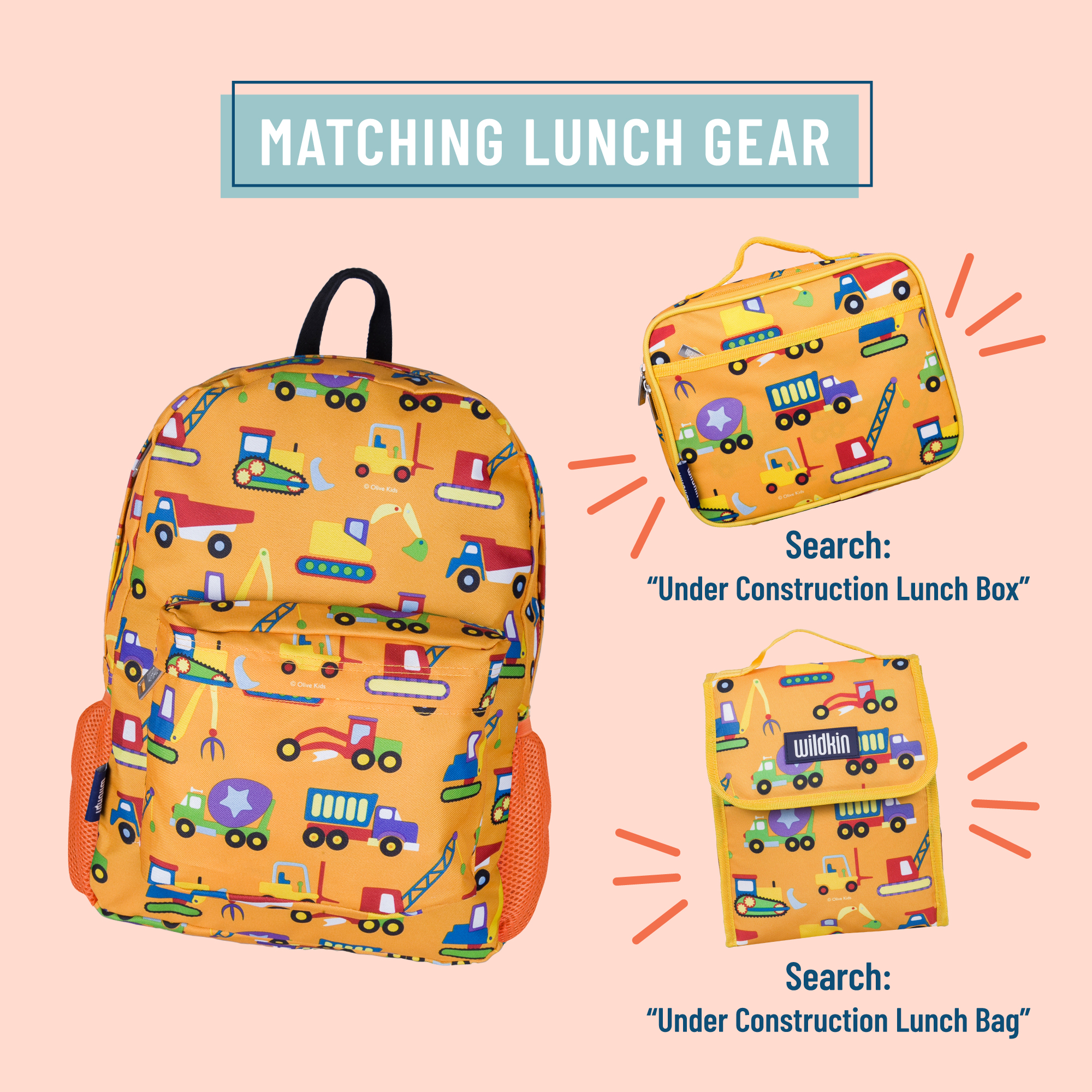 Wildkin Under Construction Yellow Dump Truck 16 Inch Kids Backpack