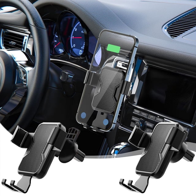 Soporte universal para el teléfono del coche | Giro de 360°, abrazadera automática, clip de ventilación estable | Plástico negro, 3,94"x3,74" | Resistente a golpes, uso con una sola mano, adaptado a