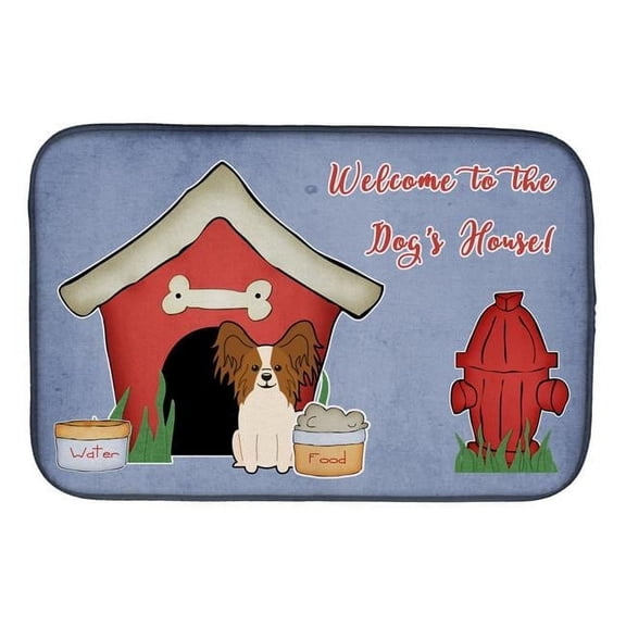Dog House Collection Papillon Red White Dish Drying Mat