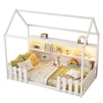 thumbnail image 4 of Newest Twin House Bed White,LED Light & Storage Bookshelf, Playhouse Design with Guardrails for Bedroom, 4 of 18