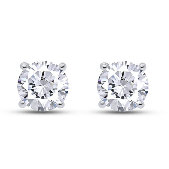 AFFY 18K White Gold over Sterling Silver, 5.5MM Round Cut Lab Created Moissanite Diamond 4-Prong Solitaire Stud Earrings for Women