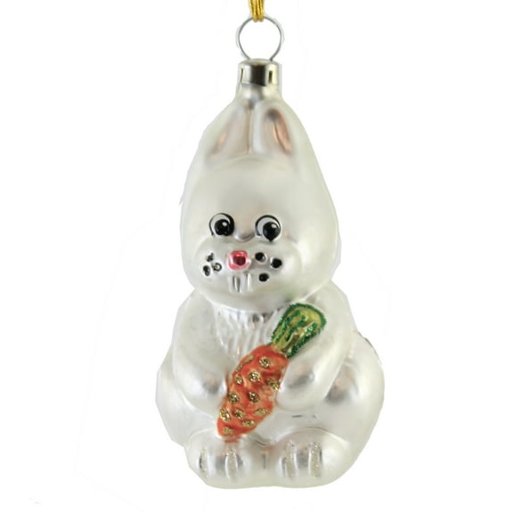 Holiday Ornament Bunny Holding Carrott Glass Rabbit Easter Christmas Of17224