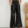 thumbnail image 2 of qolati Women's Faux Leather Cargo Pants Casual Business Work Pants High Waisted Dress Pants Casual Loose Stretchy Wide Leg Suit Trousers with Pockets, 2 of 6