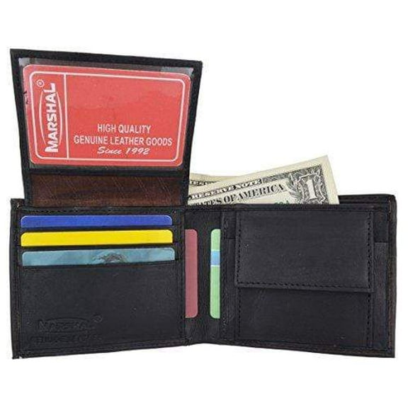 Men's Genuine Leather Bifold ID Credit Card Holder Wallet W/Coin Pouch