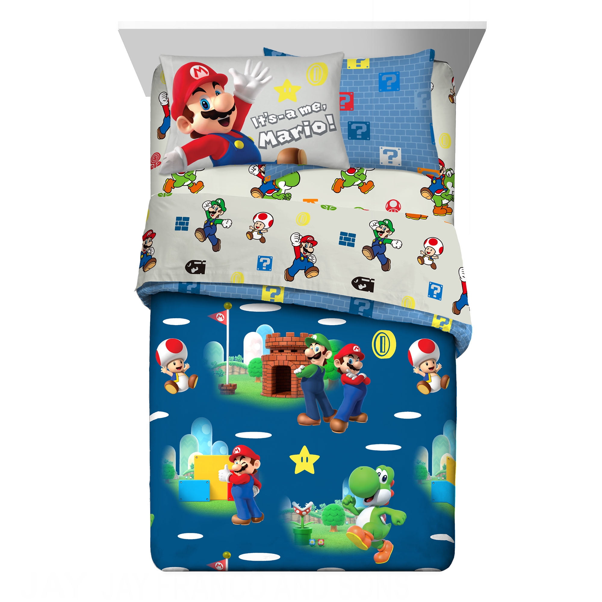 Super Mario Kids Twin Bed in a Bag, Gaming Bedding, Comforter Sheets