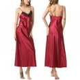 thumbnail image 5 of Newway Women Satin Long Nightgown Backless Sleepshirt Deep V Neck Lace Trim Nightdress Spaghetti Strap Sleepwear Sexy Lingerie, 5 of 7