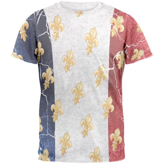 French Flag Grunge Distressed Fleur De Lis Mens T Shirt Heather White LG