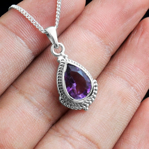 Amethyst February Birthstone Pendant Necklace Pure 925 Sterling Silver Women Jewelry