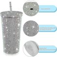 thumbnail image 2 of Bling Diamond Tumbler Glitter Water Bottle With Lid - Pink, 2 of 5