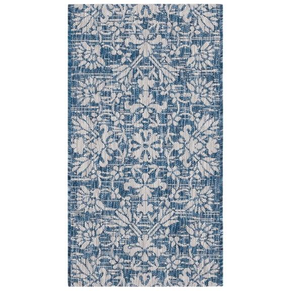 SAFAVIEH Courtyard Nina Floral Indoor/Outdoor Area Rug, Navy/Grey, 2'7" x 5'