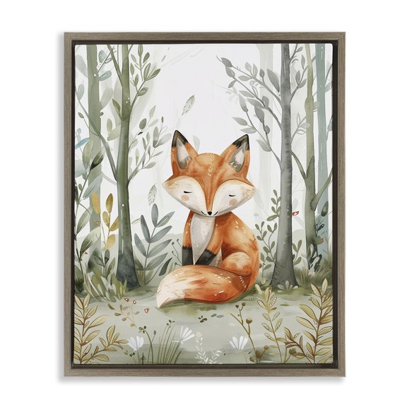 Stupell Industries Soft Woodland Fox Landscape & Nature Painting Brown Floater Framed Canvas Art Print Wall Art, 25 x 31