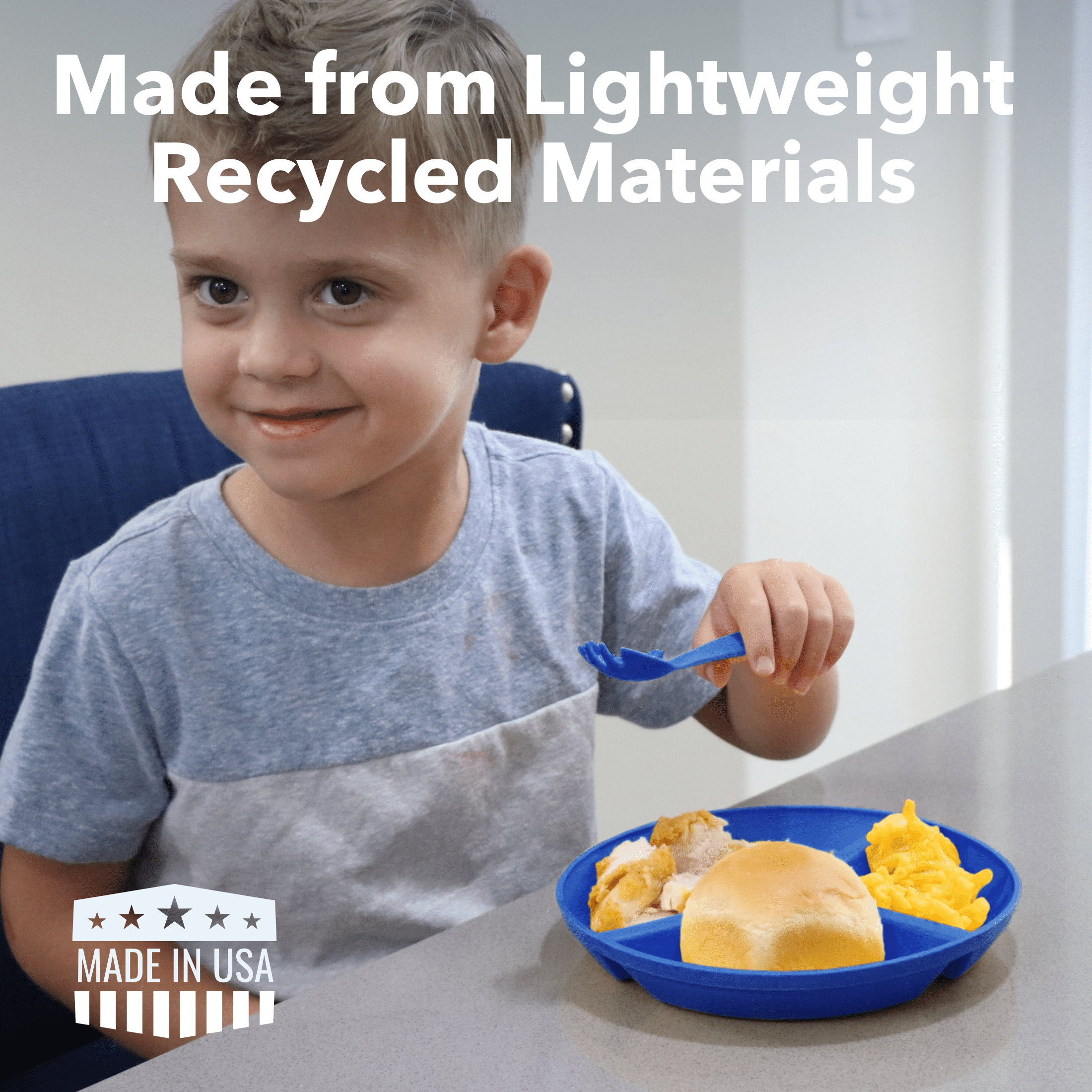 ReUSAbles by Re-Play Recycled Plastic, 3-Pack Plates, Bowls and Sporks Set for Toddlers, Multicolor